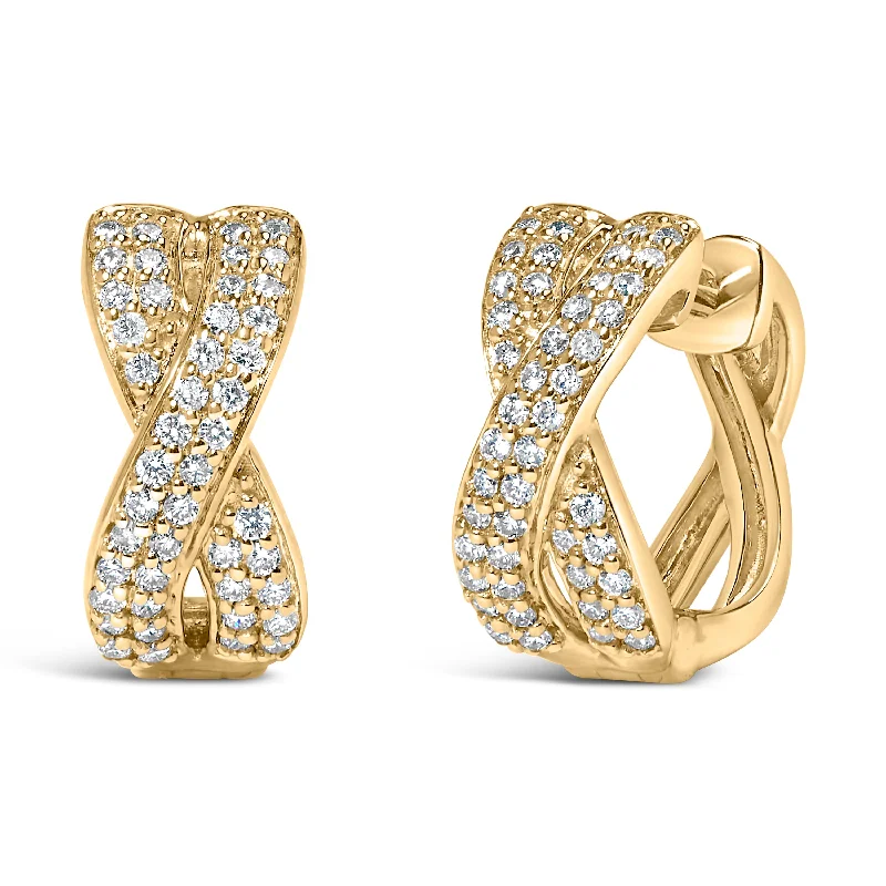 Best-Selling Jewelry Now Available At Special Deals 14K Yellow Gold 1/3 Cttw Diamond Criss Cross Huggie Hoop Earrings