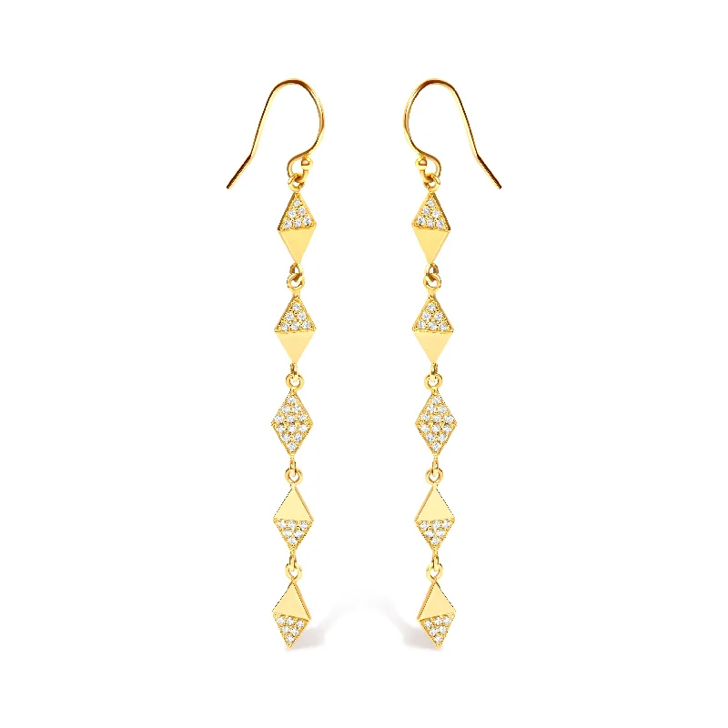 Limited-Stock Jewelry Sale – Once It's Gone, It's Gone 14K Yellow Gold 1/3 Cttw Diamond Studded Kite Drop and Dangle Earrings