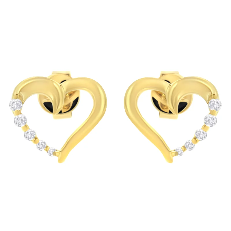 Personalized Jewelry Sale – Meaningful Gifts At Great Prices 14K Yellow Gold 1/8 Cttw Diamond Journey Heart Hoop Earrings