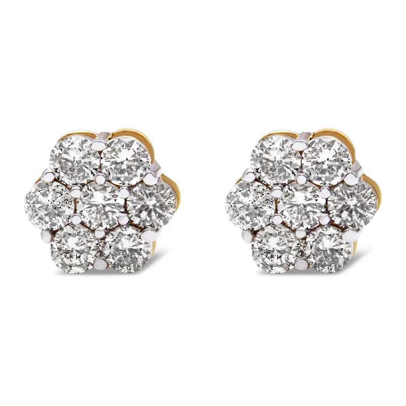 Special Jewelry Deals – Upgrade Your Collection 14K Yellow Gold 2.0 Cttw Diamond Floral Cluster Stud Earring with Screw Back