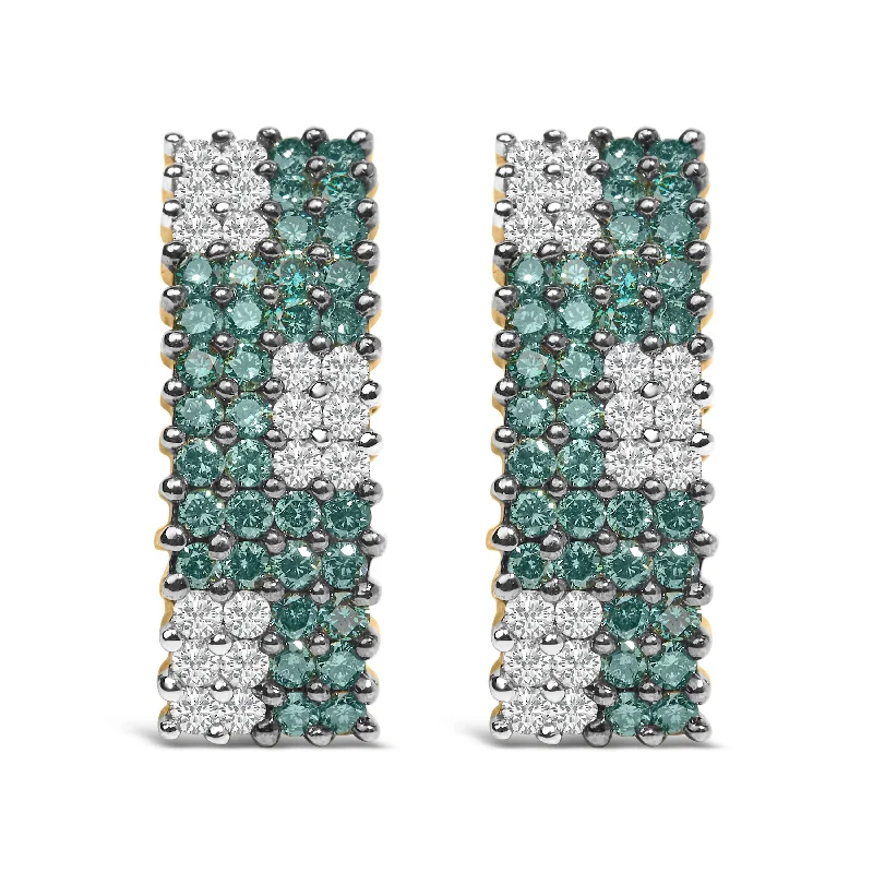 Exclusive Online Jewelry Sale – Don't Wait 14K Yellow Gold 2 cttw White and Treated Blue Diamond Earrings