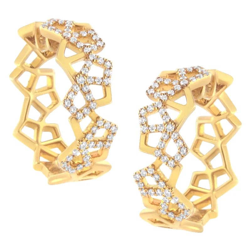 Elegant Designs, Unbeatable Discounts – Shop Jewelry Now 14K Yellow Gold 3/4 Cttw Diamond Honeycomb Hoop Earrings