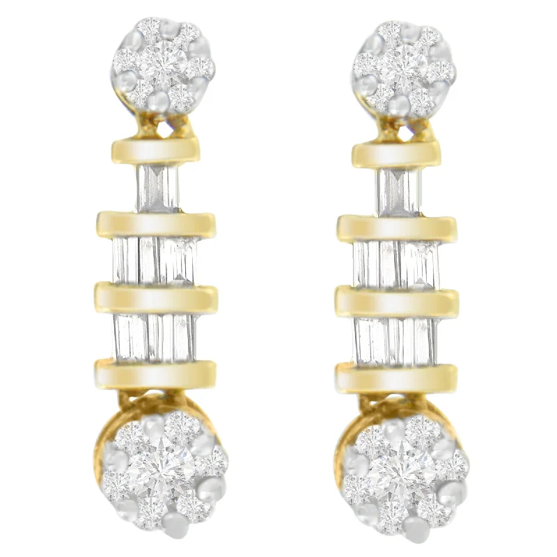 Fashion-Forward Jewelry At Exclusive Discounts 14K Yellow Gold 3/4ct. TDW Round and Baguette-cut Diamond Dangle Earrings