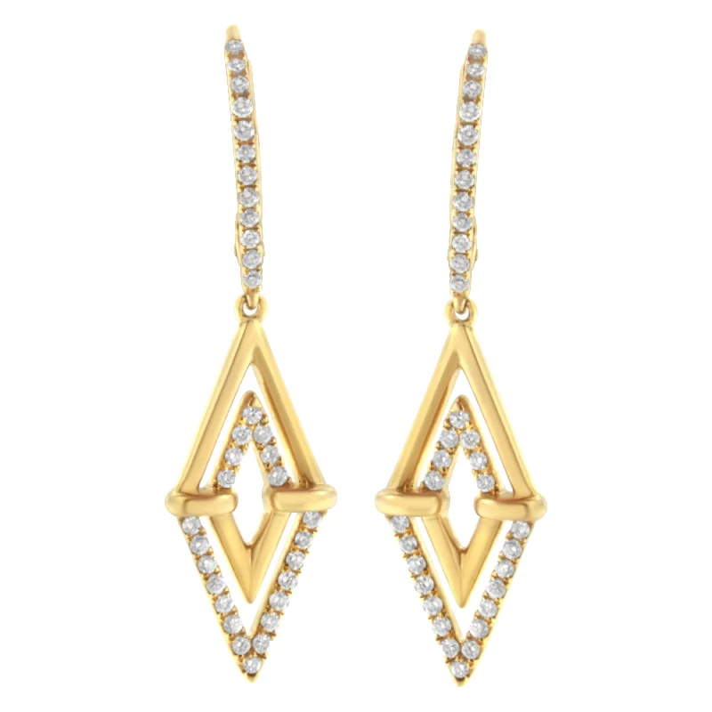 Stunning Jewelry At Even More Stunning Prices 14K Yellow Gold 3/8 Cttw Double Triangle Drop and Dangle Diamond Earrings