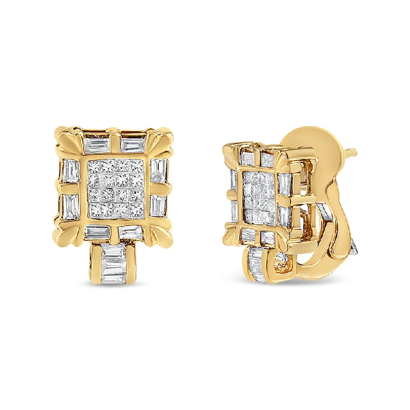 Buy More, Save More On Stunning Jewelry Designs 14K Yellow Gold 7/8 Cttw Princess and Baguette-Cut Diamond Square Framed Huggie Hoop Omega Earrings