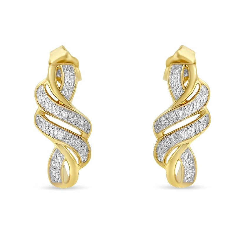 Exclusive Gemstone Jewelry Markdowns – Shop Now 14K Yellow Gold .925 Sterling Silver Diamond Accent Cross Over and Swirl Dangle Drop Earrings
