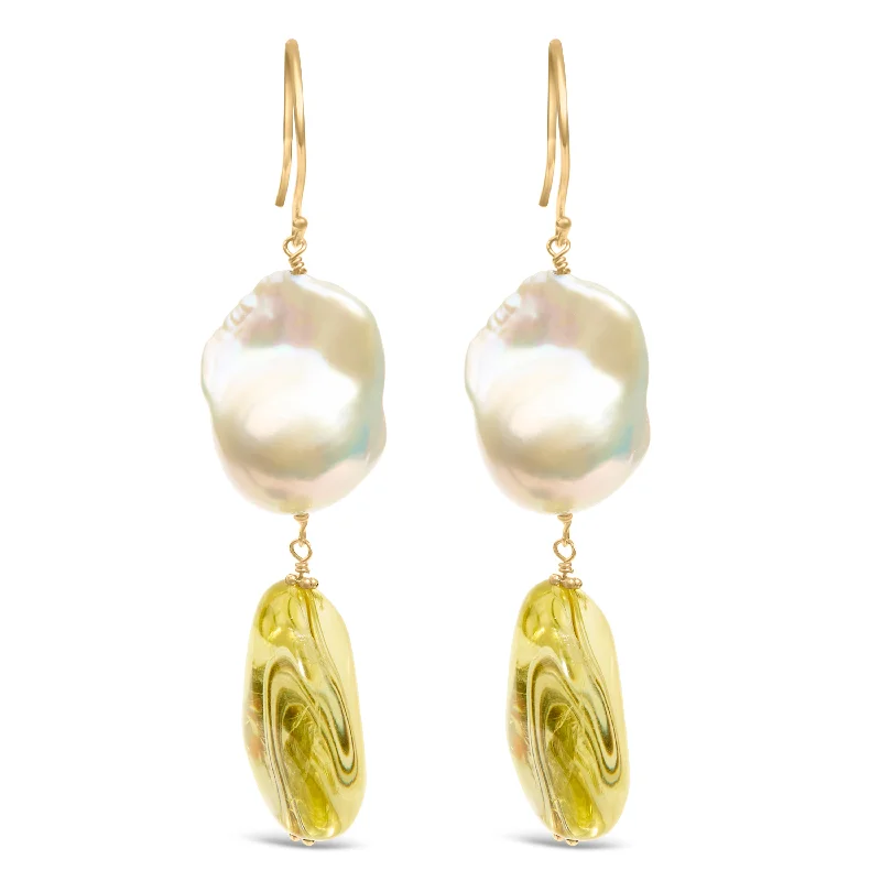 Once-A-Year Jewelry Sale – Grab Your Favorites Now 14K Yellow Gold Citrine and Baroque Pearl Drop and Dangle Earrings 1 3/4 Inch Dangle