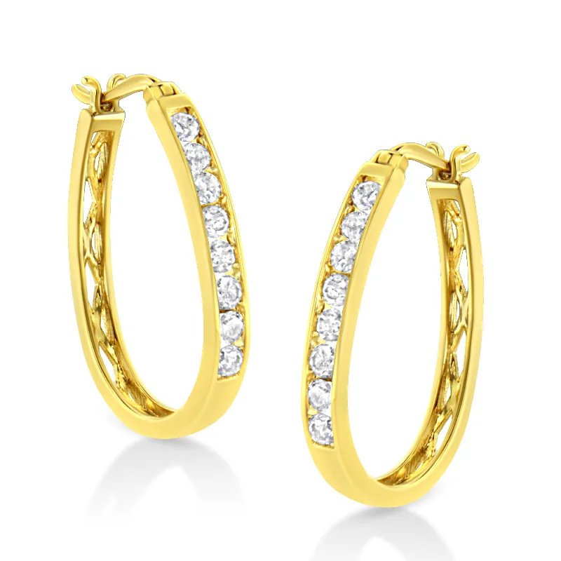 Customized Silver Jewelry For Unique Style 14k Yellow Gold Plated .925 Sterling Silver 1.0 Cttw Channel Set Brilliant Round Cut Diamond Hoop Earrings