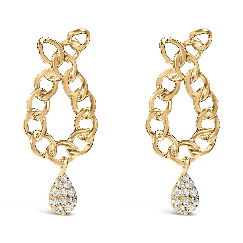 Jewelry Clearance – Final Chance To Save Big 14K Yellow Gold Plated .925 Sterling Silver 1/10 Cttw Diamond Chain Link Teardrop Dangle Earrings