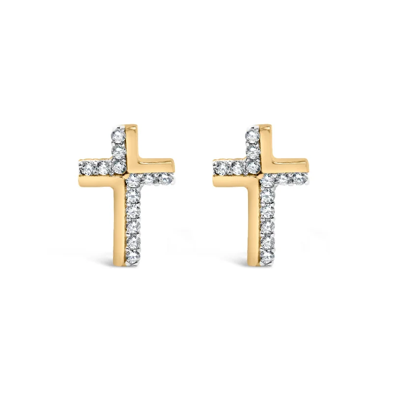 Breathtaking Jewelry, Breathtaking Prices 14K Yellow Gold Plated .925 Sterling Silver 1/10 Cttw Diamond Cross Stud Earring