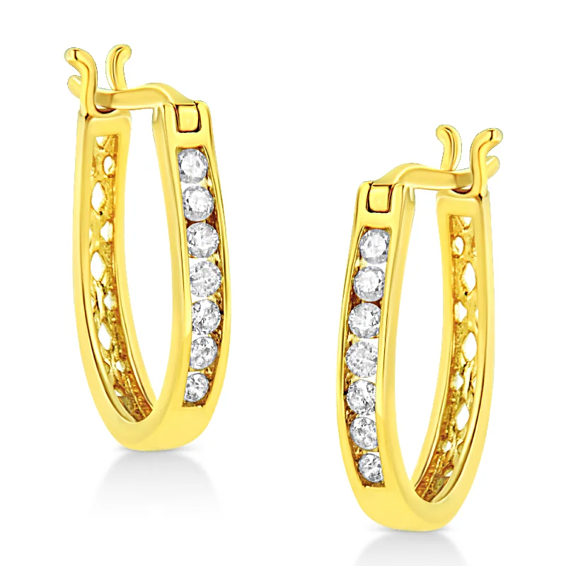 Premium Jewelry At Special Low Prices For A Limited Time 14K Yellow Gold Plated .925 Sterling Silver 1/4 Cttw Diamond Leverback 3/4" Inch Hoop Earrings