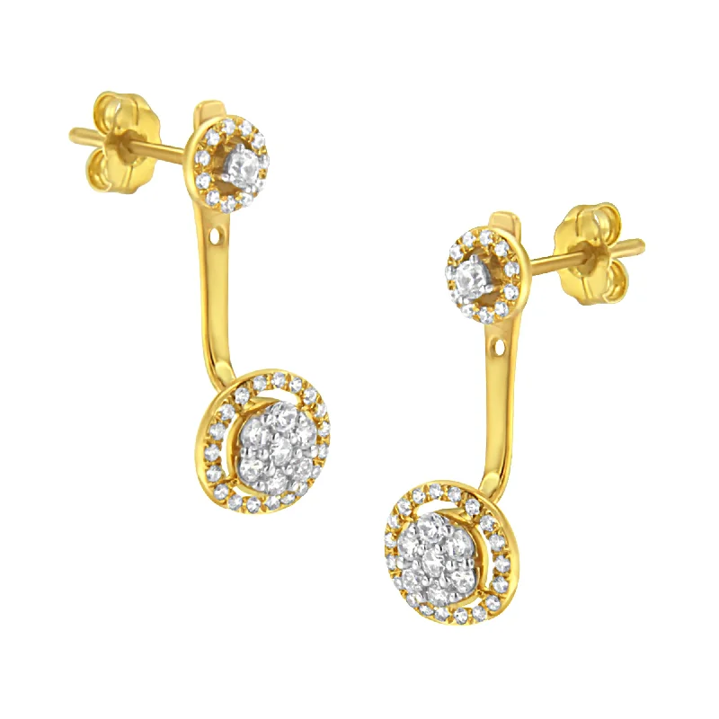Timeless Elegance At Unbelievable Discounts 14K Yellow Gold Plated .925 Sterling Silver 5/8 Cttw Diamond Removable Stud and Dangle Earrings