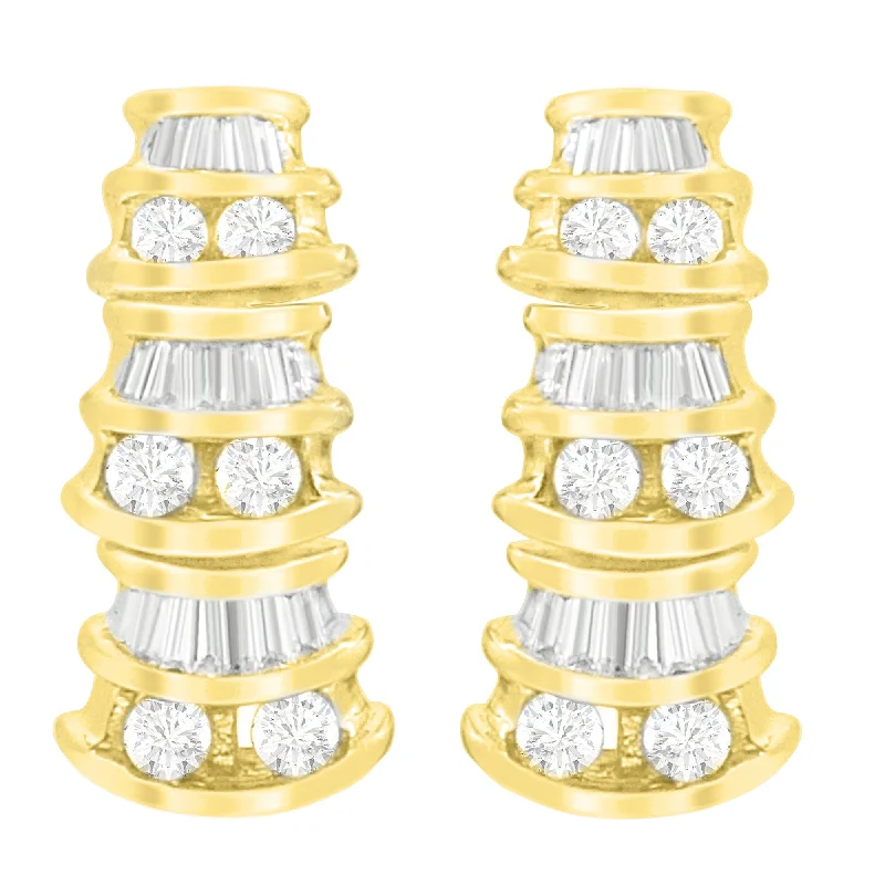 Grab Exquisite Jewelry At The Lowest Prices 14K Yellow Gold Round and Baguette-Cut Diamond Earrings
