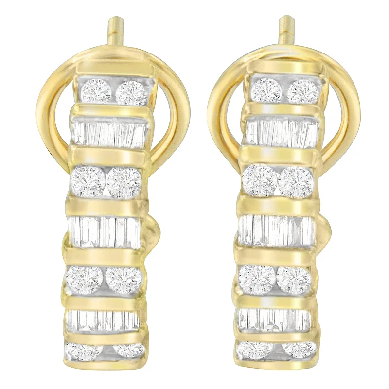 Bold And Beautiful Jewelry Now At Irresistible Prices 14K Yellow Gold Round and Baguette-cut Diamond Earrings