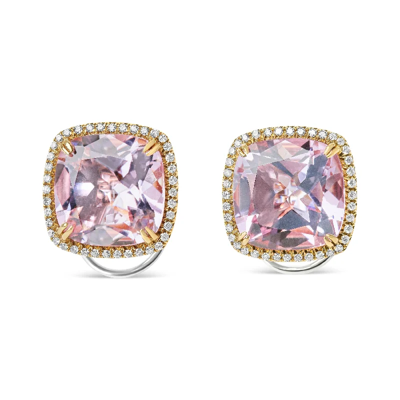 Limited Stock On Premium Jewelry At Low Prices 18K Rose and White Gold 9/10 Cttw Round Diamond and 15mm Cushion Cut Rose De France Pink Amethyst Gemstone Clip On Stud Earring
