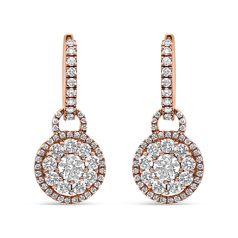Elegant Jewelry At Unbeatable Offers – Shop Before It's Gone 18K Rose Gold 1 1/2 Cttw Round Shaped Diamond Composite Drop and Dangle Leverback Earrings