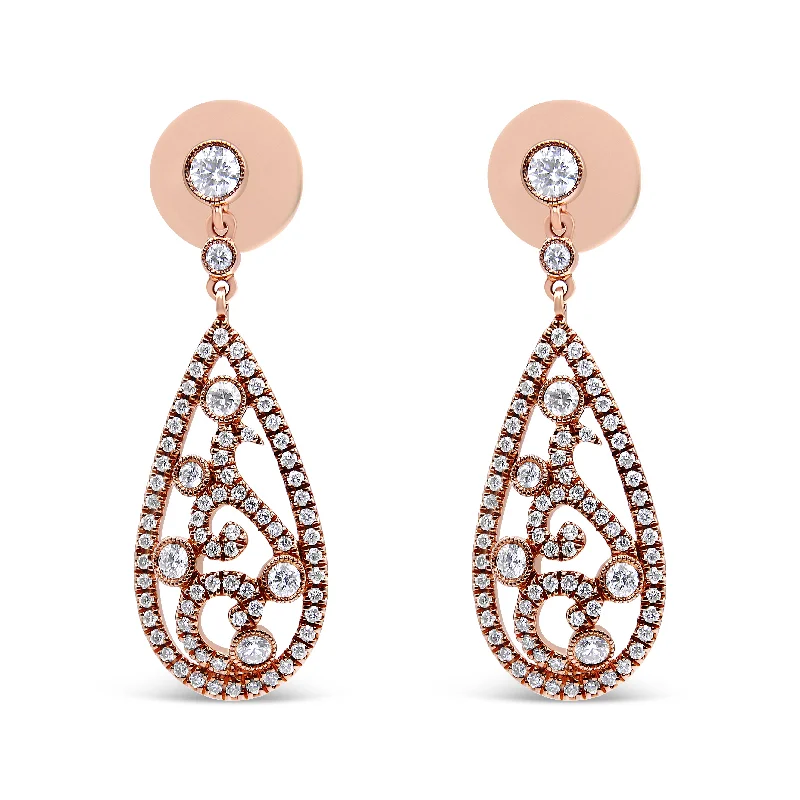 Exclusive Jewelry Sale Event – Shop Now 18K Rose Gold 1 1/4 Cttw Diamond Teardrop Shaped Drop and Dangle Screw Back Stud Earring