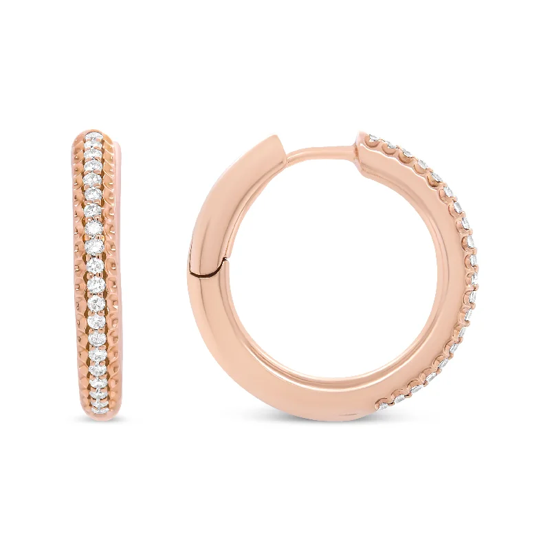Timeless Elegance Now At Special Discounts 18K Rose Gold 1/3 Cttw Round Cut Diamond Hoop Earrings