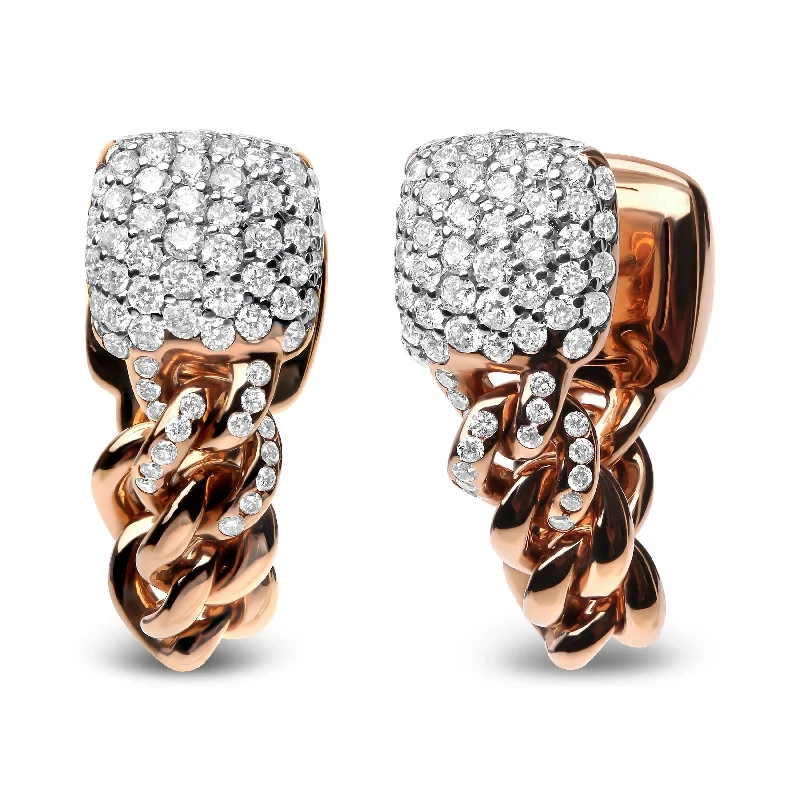 Handcrafted Jewelry Sale – Unique Designs At Low Prices 18K Rose Gold 3/4 Cttw Round Diamond Pave Cuban Chain Huggie Earrings