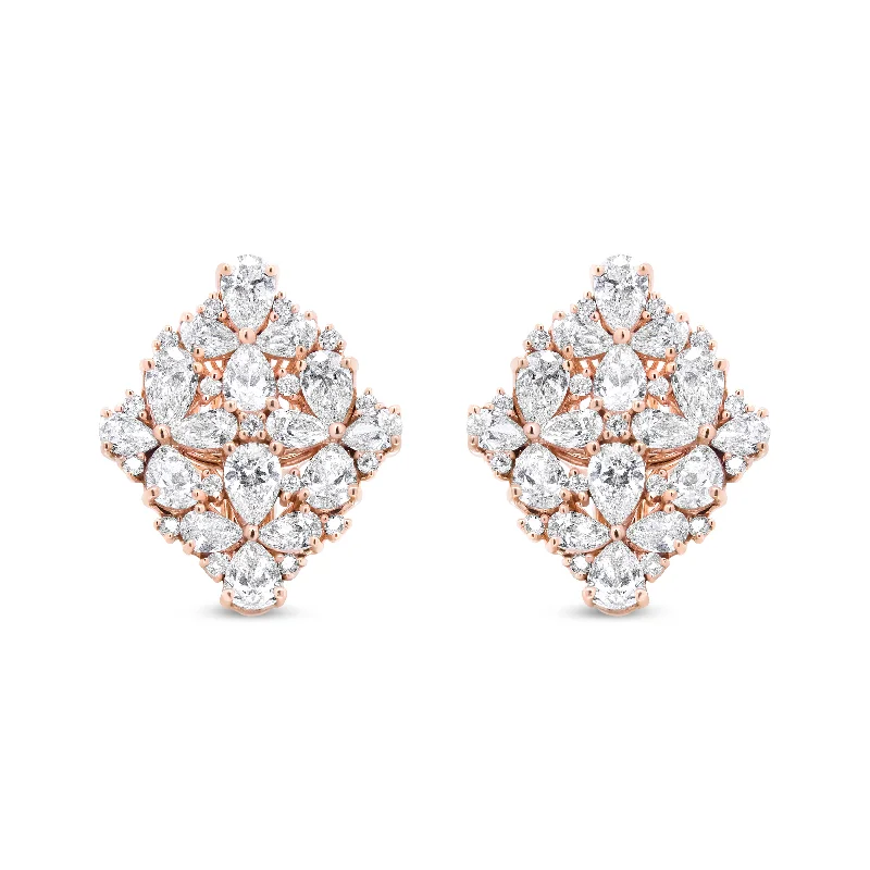 Jewelry Sale Alert – Shop Timeless Elegance Today 18K Rose Gold 8 1/3 Cttw Pear and Round Diamond Floral Cluster Omega Earrings