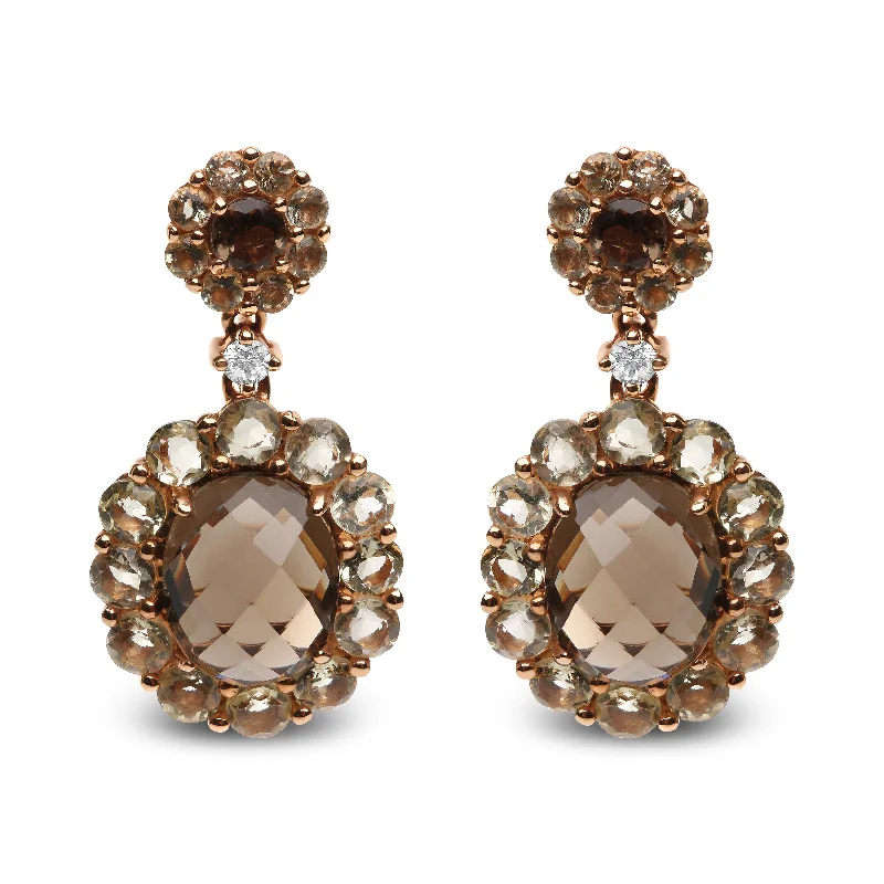 Chic And Stylish Jewelry At Exclusive Prices 18K Rose Gold Diamond Accent and  Lemon and Oval Smoky Color Quartz Gemstone Dangle Drop Earring