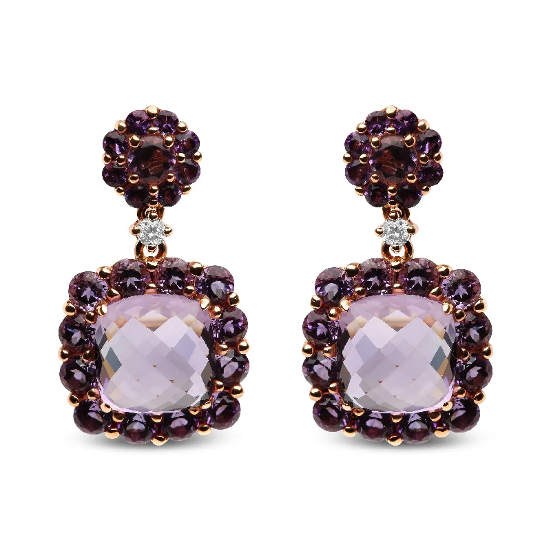 Breathtaking Jewelry At Limited-Time Savings 18K Rose Gold Diamond Accent and Pink and Purple Amethyst Gemstone Halo Dangle Drop Earrings