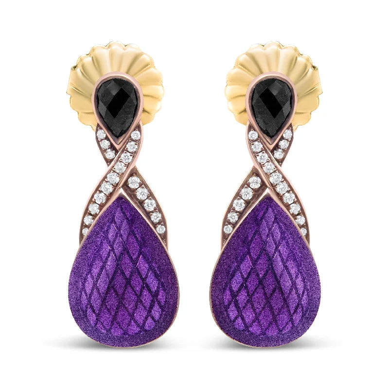 Get Ready To Sparkle – Special Jewelry Discounts 18K Rose Gold Flash Plated .925 Sterling Silver Purple Enamel 1/5 Cttw Round Pave-Set Diamond and 5.5 x 4mm Pear-Shaped Black Onyx Drop Earrings