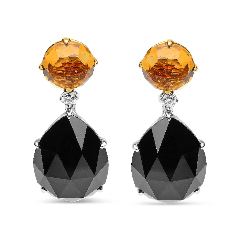 Fashion-Forward Jewelry At Incredible Prices 18K White and Yellow Gold 1/5 Cttw Diamond with Round Yellow Citrine and 20x15mm Pear Cut Black Onyx Gemstone Dangle Earring