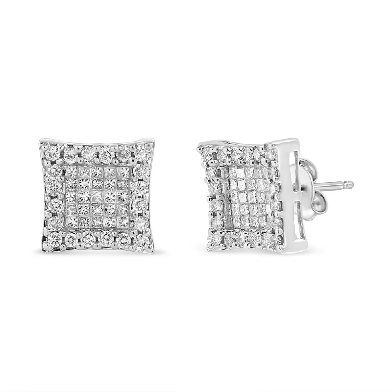 The Perfect Jewelry Piece At The Perfect Discount 18K White Gold 1.00 Cttw Round and Princess-Cut Diamond Halo Square Stud Earring