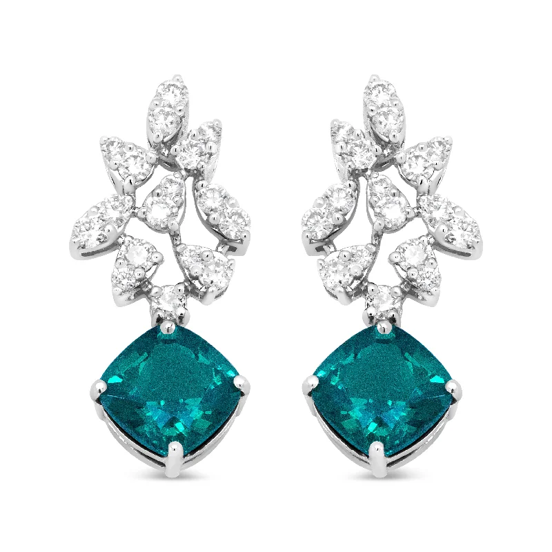 Elegant Designs, Unbeatable Discounts – Shop Jewelry Now 18K White Gold 1 1/10 Cttw Diamond and 7.9 x 7.7mm Green Emerald Drop Earrings