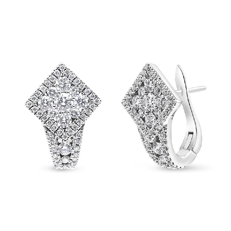 Jewelry Clearance Event – Stock Up Before It's Over 18K White Gold 1 1/10 Cttw Round Diamond Cluster with Halo Hoop Huggie Earring