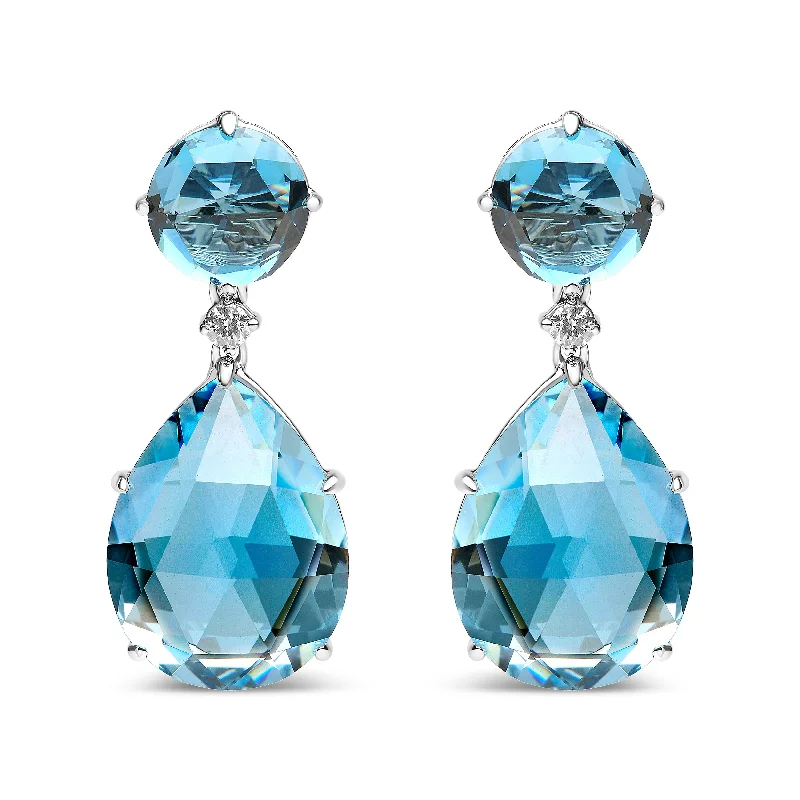 Best Jewelry Deals – Premium Quality At Exclusive Discounts 18K White Gold 1/5 Cttw Diamond with Round London Blue Topaz and 20 x 15mm Pear Cut Sky Blue Topaz Gemstone Dangle Earring