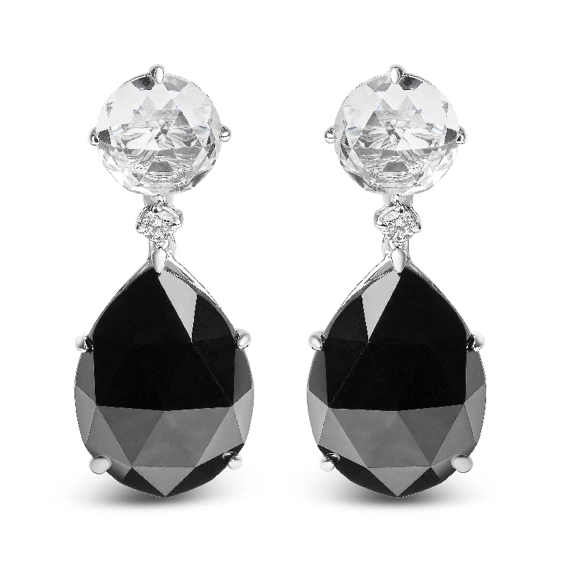 Affordable Luxury Jewelry – Style At A Great Price 18K White Gold 1/5 Cttw Diamond with Round White Topaz and 20x15mm Pear Cut Black Onyx Gemstone Dangle Earring