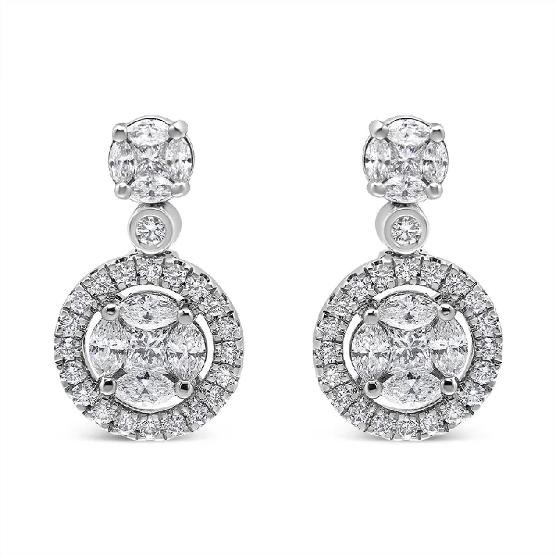 Buy More, Save More – Special Jewelry Discounts 18K White Gold 2.0 Cttw Round Shape Diamond Composite Halo Dangle Stud Earring