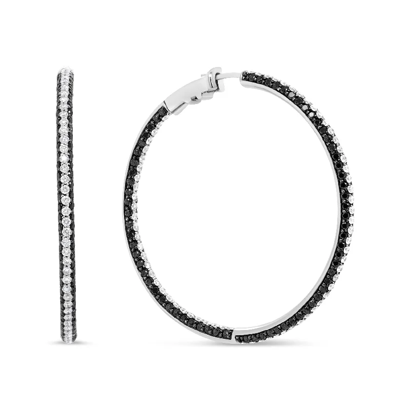 Sparkle On A Budget – Fine Jewelry For Less 18K White Gold 3 1/4 Cttw Round Black and White Diamond Inside-Outside Hoop Earrings