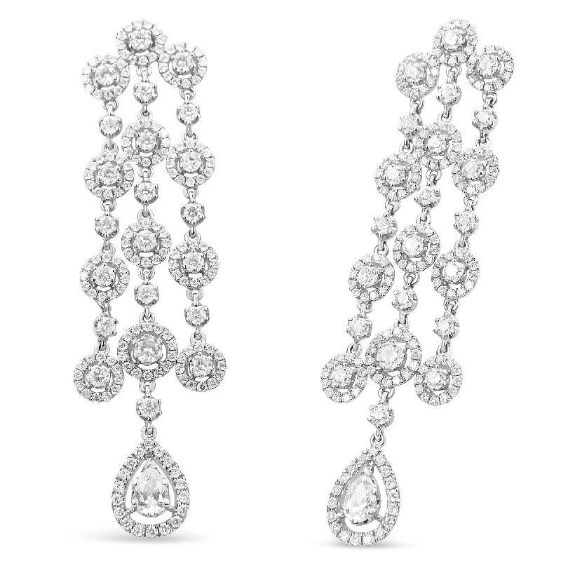 Exclusive Jewelry Offers – Sparkle For Less 18K White Gold 4 3/4 Cttw Diamond Double Teardrop Waterfall Dangle Earrings