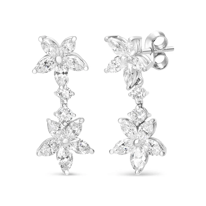 Timeless Jewelry Styles At Wallet-Friendly Prices 18k White Gold 6.0 Cttw Marquise Diamond Floral Dangle Drop Earrings