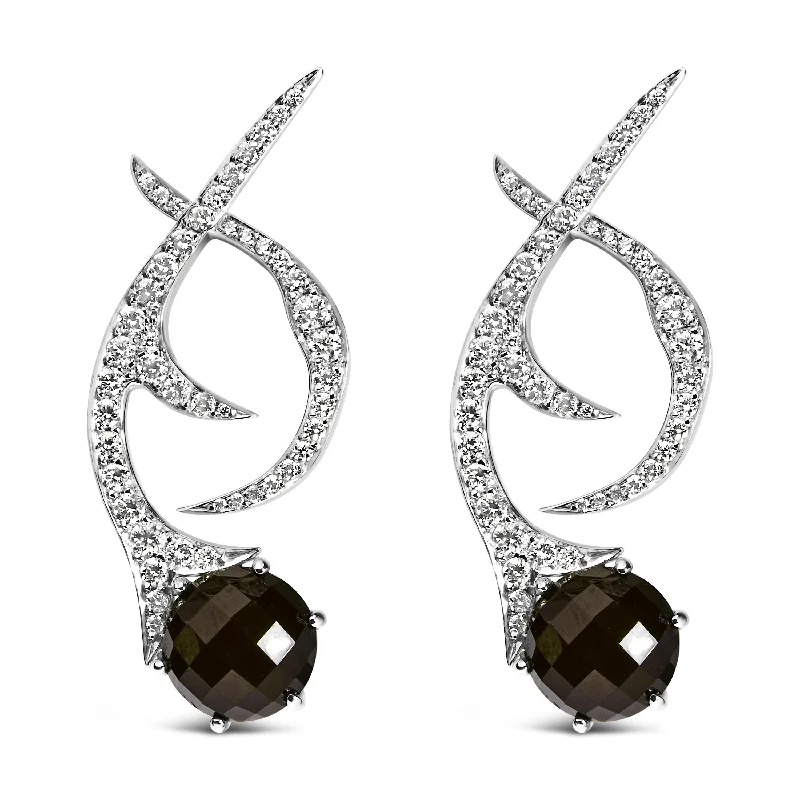 Elevate Your Jewelry Collection With Limited-Time Savings 18K White Gold Earrings 1 3/5 Cttw Diamonds and Cabochon Cut Black Shell Swirl Drop Earrings