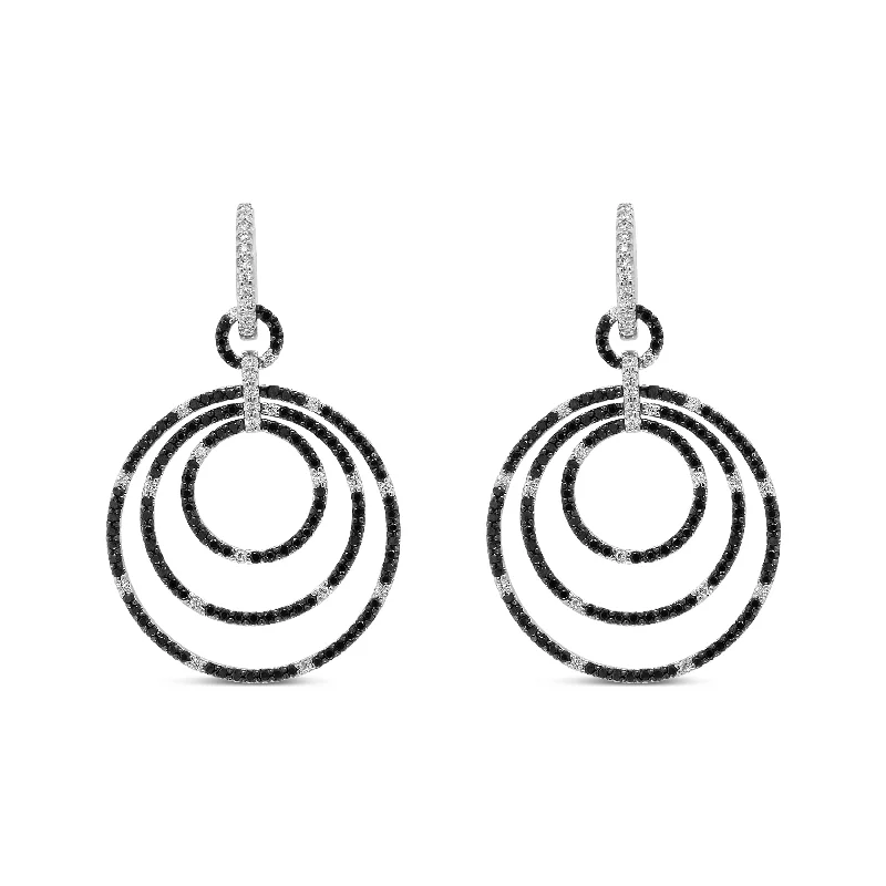 Special Offers On Handcrafted And Designer Jewelry 18K White Gold Round 2 1/3 Cttw Black and White Diamond Graduated Hoop Dangle Earrings