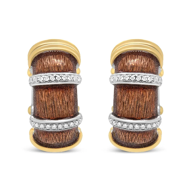 Discover Unique Jewelry With Special Limited-Time Offers 18K Yellow and White Gold Flash Plated .925 Sterling Silver Clear Brown Enamel 9/10 Cttw Round Diamonds Huggie Hoop Earrings