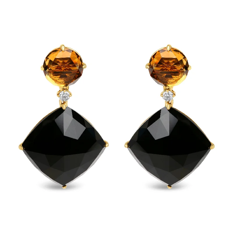 Must-Have Jewelry At Unbelievable Discounts 18K Yellow Gold 1/5 Cttw Diamond with Round Yellow Citrine and Cushion Cut Black Onyx Gemstone Dangle Earring