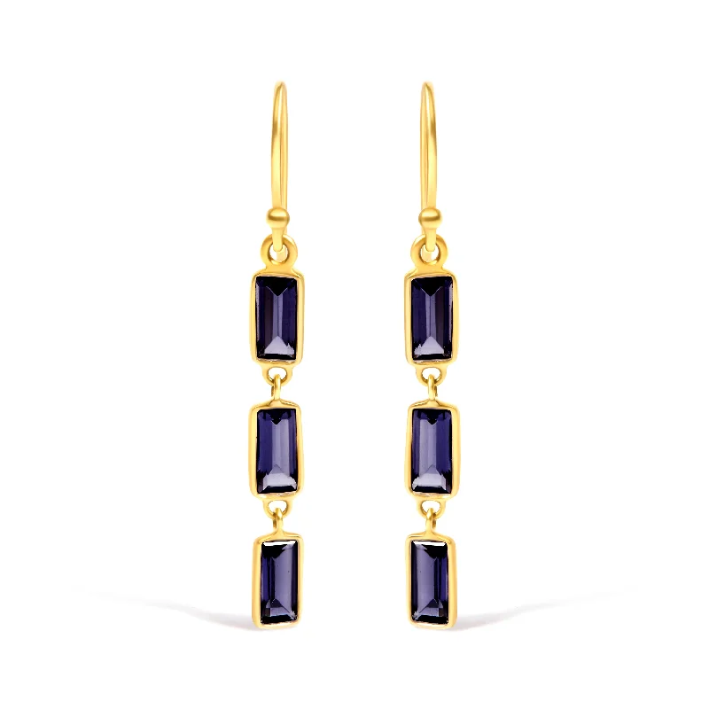 Flash Deals On Fine Jewelry – Shop Before It's Gone 18K Yellow Gold 8x3 MM Bezel Set Purple Baguette Iolite Stiletto 1 1/2 Inch" Dangle Earrings