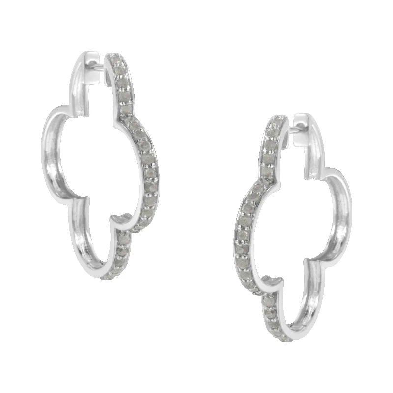 Get Your Favorite Jewelry At The Best Price .925 Sterling Silver 1.0 cttw Diamond 4 Leaf Clover Shape Hoop Earrings(I-J Color, I3 Clarity)