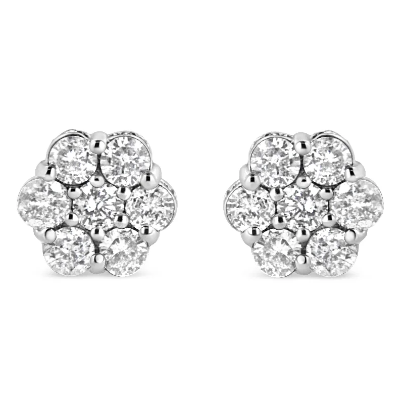 Flash Jewelry Sale – Get Stunning Pieces At Low Prices .925 Sterling Silver 1.0 Cttw Diamond Cluster 7 Stone Floral Stud Earring