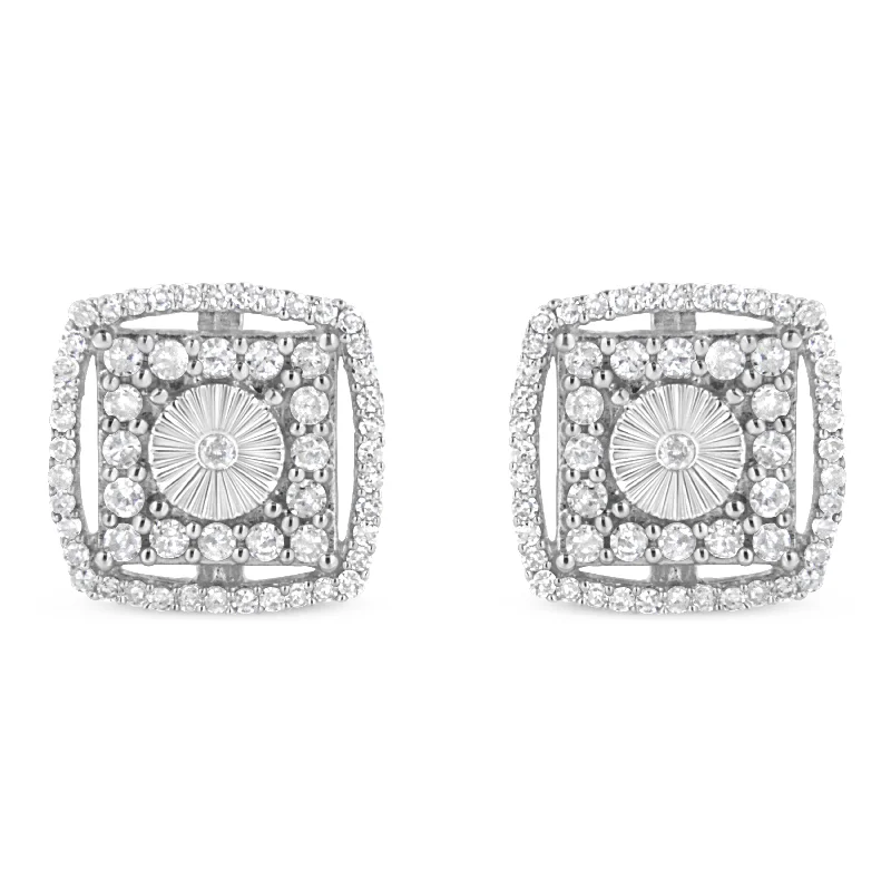 Shop Fine Jewelry With Amazing Deals .925 Sterling Silver 1.0 Cttw Round Diamond Double Halo and Disc Stud Earring