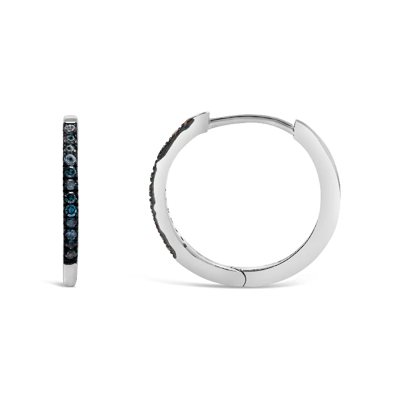 Seasonal Jewelry Sale – Upgrade Your Style Today 925 Sterling Silver 1/10 Cttw Blue Diamond Hoop Snap Post Hoop Earrings