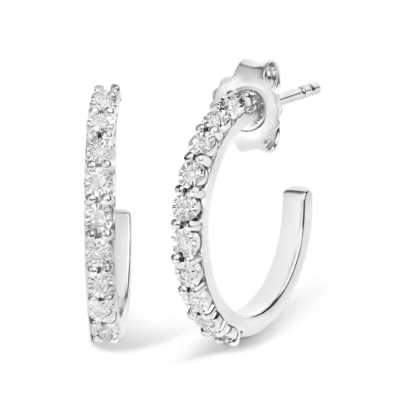 Bold And Beautiful Jewelry Now At Irresistible Prices .925 Sterling Silver 1/10 Cttw Diamond Miracle Set J-Hoop Earring