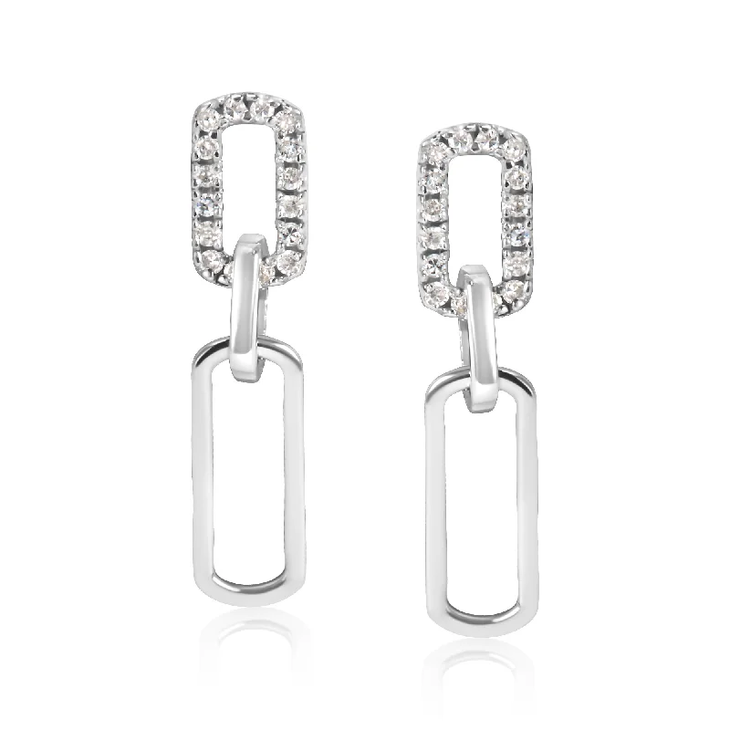 Best Jewelry Sale – Shop Exclusive Designs Now .925 Sterling Silver 1/10 Cttw Diamond Studded Paperclip Drop and Dangle Earrings