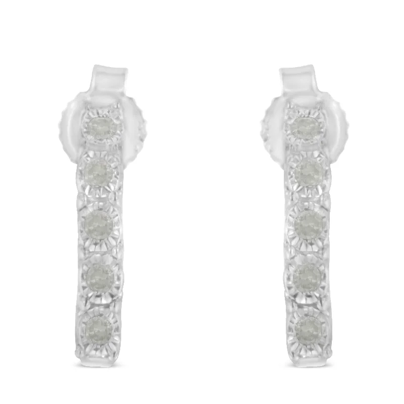 Jewelry Clearance Event – Stock Up Before It's Over .925 Sterling Silver 1/10ct cttw Miracle-Set Diamond 5 Stone J-Hoop Earrings