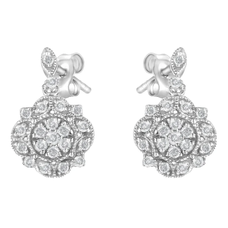 Modern Jewelry At Exclusive Discounts – Shop Today .925 Sterling Silver 1/2 Cttw Diamond Dangle Miligrain Earring